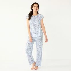Women's Croft & Barrow® Short Sleeve Pajama Top & Pajama Pants Cotton Sleep Set Mint Navy Dot 13 Women's Croft & Barrow® Short Sleeve Pajama Top & Pajama Pants Cotton Sleep Set Mint Navy Dot -Croft & BarrowSales unnamed file 3016