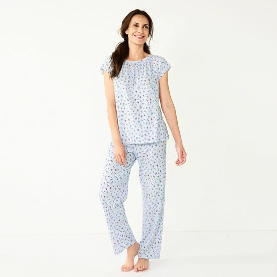 Women's Croft & Barrow® Short Sleeve Pajama Top & Pajama Pants Cotton Sleep Set Mint Navy Dot 6 Women's Croft & Barrow® Short Sleeve Pajama Top & Pajama Pants Cotton Sleep Set Mint Navy Dot - Image 6