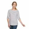 Women's Croft & Barrow® Textured-Stripe Ruched Sleeve Boatneck Top Teal Texture Stripe