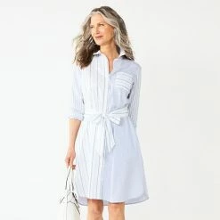 Women's Croft & Barrow® Mixed-Stripe Shirtdress