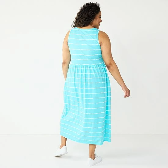 Plus Size Croft & Barrow® Sleeveless Tank Maxi Dress Blue Dye Stripe - Image 2