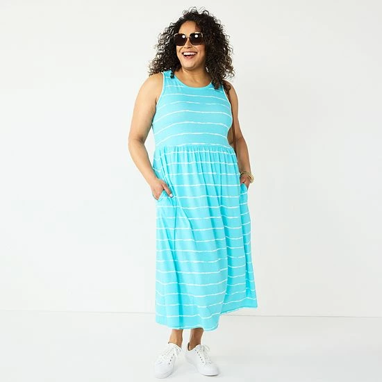 Plus Size Croft & Barrow® Sleeveless Tank Maxi Dress Blue Dye Stripe - Image 3