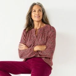 Women's Croft & Barrow Print Smocked Peasant Top Navy Floral