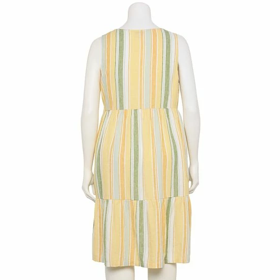 Plus Size Croft & Barrow® Sleeveless Tiered Linen Dress Gold Stripe - Image 2