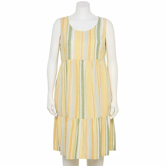 Plus Size Croft & Barrow® Sleeveless Tiered Linen Dress Gold Stripe - Image 3