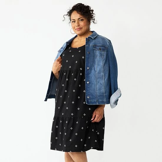 Plus Size Croft & Barrow® Sleeveless Tiered Linen Dress Gold Stripe - Image 5