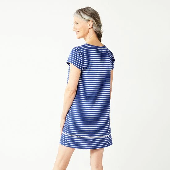 Women's Croft & Barrow® Short Sleeve Cotton Nightgown Navy White Stripe - Image 2