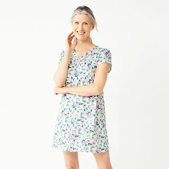 Women's Croft & Barrow® Short Sleeve Cotton Nightgown Navy White Stripe - Image 5