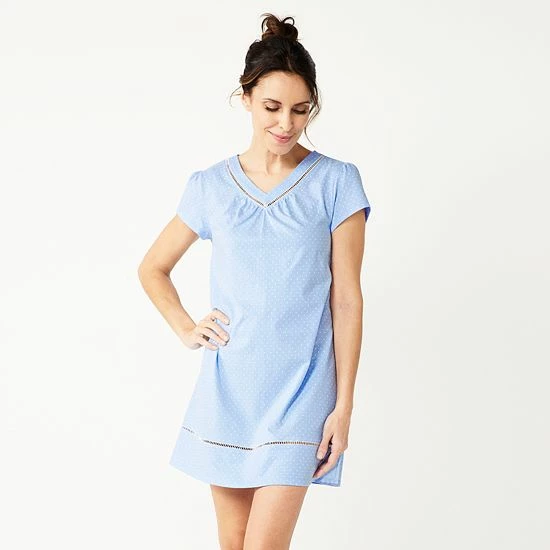 Women's Croft & Barrow® Short Sleeve Cotton Nightgown Navy White Stripe - Image 7