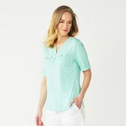Petite Croft & Barrow® Utility Henley Top Periwinkle Blue
