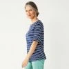 Women's Croft & Barrow® Print Ruffle Sleeve Tee Navy Stripe