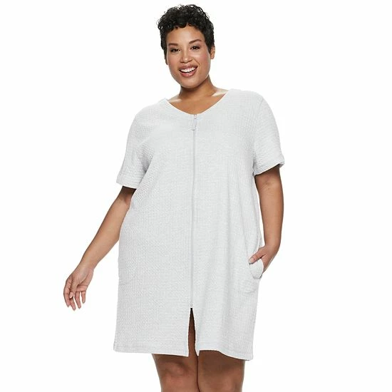 Plus Size Croft & Barrow® Waffle-Knit Zip-Front Robe Navy