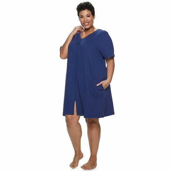 Plus Size Croft & Barrow® Waffle-Knit Zip-Front Robe Navy - Image 5