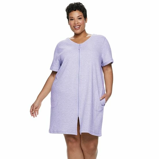 Plus Size Croft & Barrow® Waffle-Knit Zip-Front Robe Navy - Image 6