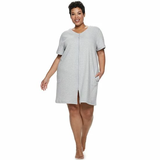 Plus Size Croft & Barrow® Waffle-Knit Zip-Front Robe Navy - Image 7