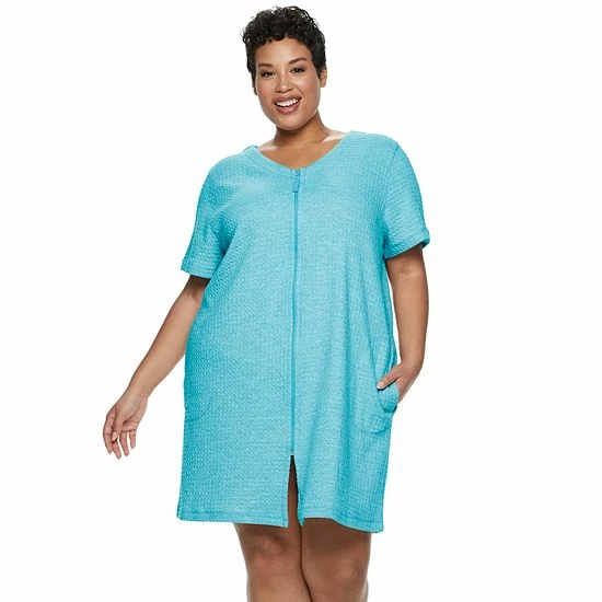 Plus Size Croft & Barrow® Waffle-Knit Zip-Front Robe Navy - Image 8