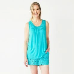 Women's Croft & Barrow® Pajama Tank & Pajama Shorts Sleep Set Teal Geo