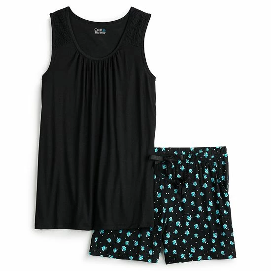 Women's Croft & Barrow® Pajama Tank & Pajama Shorts Sleep Set Teal Geo - Image 3