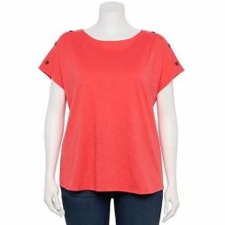 Plus Size Croft & Barrow® Button-Accent Crewneck Tee Coconut White