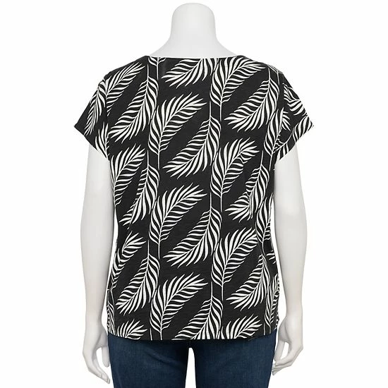 Plus Size Croft & Barrow® Button-Accent Crewneck Tee Coconut White - Image 2