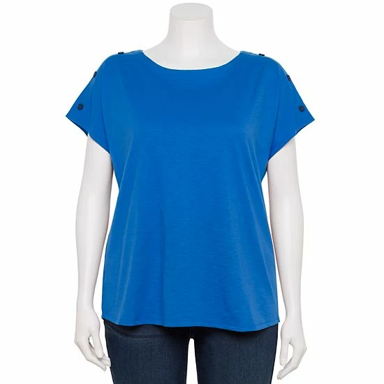 Plus Size Croft & Barrow® Button-Accent Crewneck Tee Coconut White - Image 4