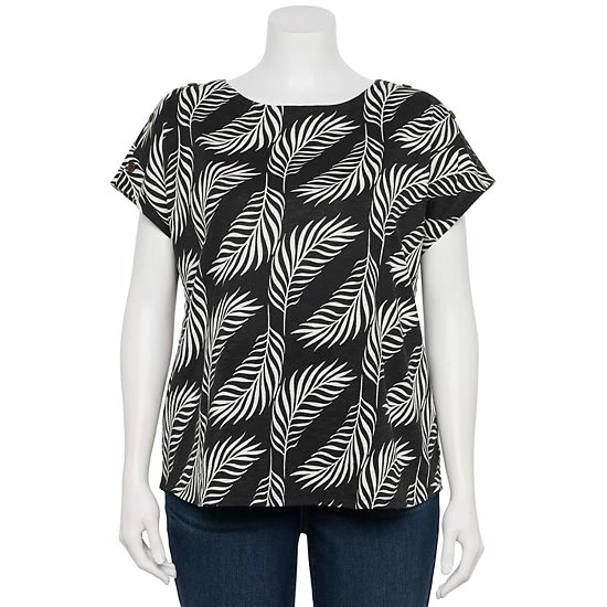 Plus Size Croft & Barrow® Button-Accent Crewneck Tee Coconut White - Image 5