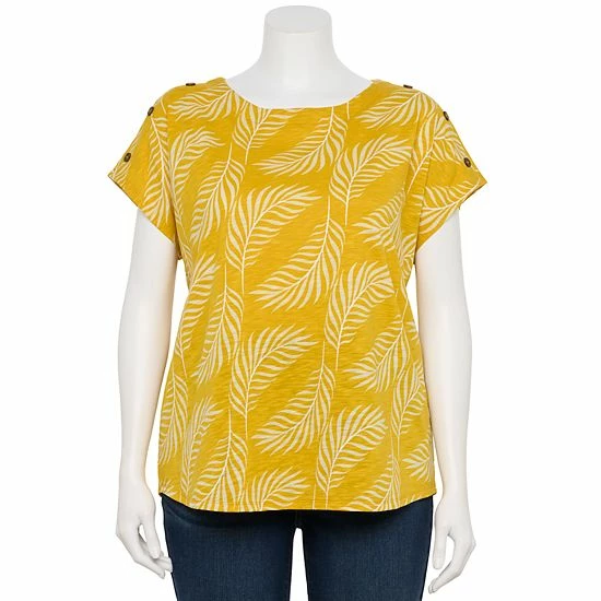 Plus Size Croft & Barrow® Button-Accent Crewneck Tee Coconut White - Image 6