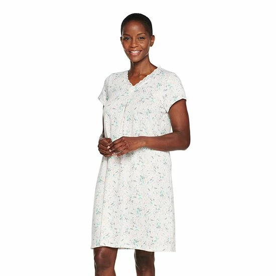 Petite Croft & Barrow® Short Sleeve Nightgown Green Floral - Image 4