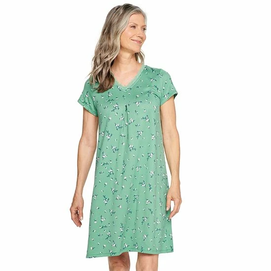 Petite Croft & Barrow® Short Sleeve Nightgown Green Floral - Image 6
