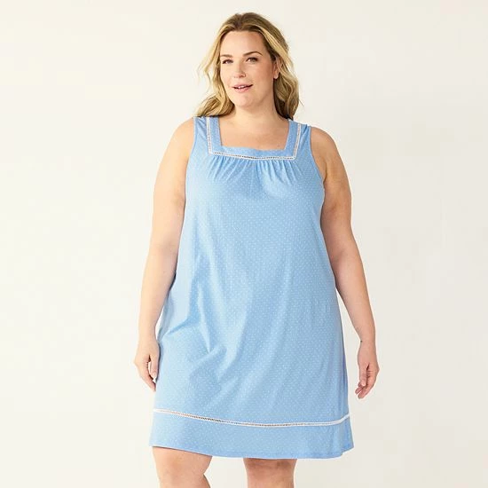 Plus Size Croft & Barrow® Sleeveless Cotton Nightgown Light Blue Dots