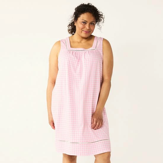 Plus Size Croft & Barrow® Sleeveless Cotton Nightgown Light Blue Dots - Image 4