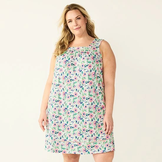 Plus Size Croft & Barrow® Sleeveless Cotton Nightgown Light Blue Dots - Image 6