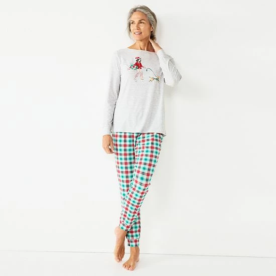 Petite Croft & Barrow® Long Sleeve Pajama Top & Pajama Pants Sleep Set Navy Multi Floral - Image 3