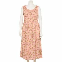 Plus Size Croft & Barrow® Smocked Swing Midi Dress Olive Floral