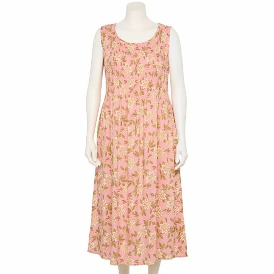 Plus Size Croft & Barrow® Smocked Swing Midi Dress Olive Floral