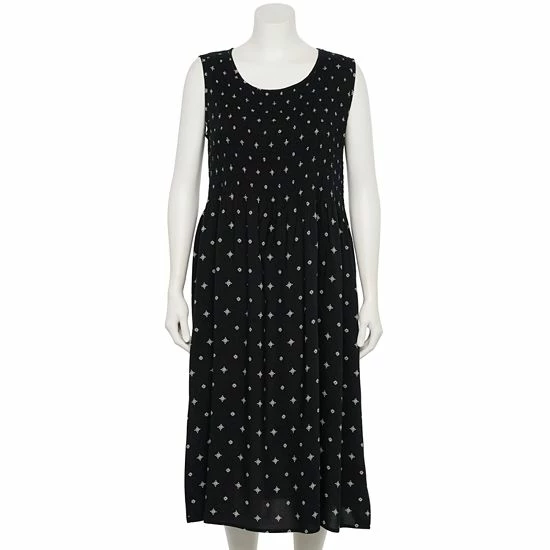 Plus Size Croft & Barrow® Smocked Swing Midi Dress Olive Floral - Image 3