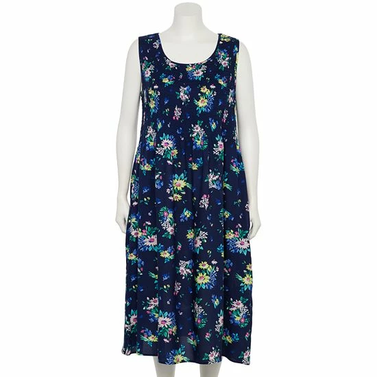 Plus Size Croft & Barrow® Smocked Swing Midi Dress Olive Floral - Image 6