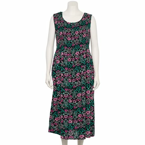 Plus Size Croft & Barrow® Smocked Swing Midi Dress Olive Floral - Image 12