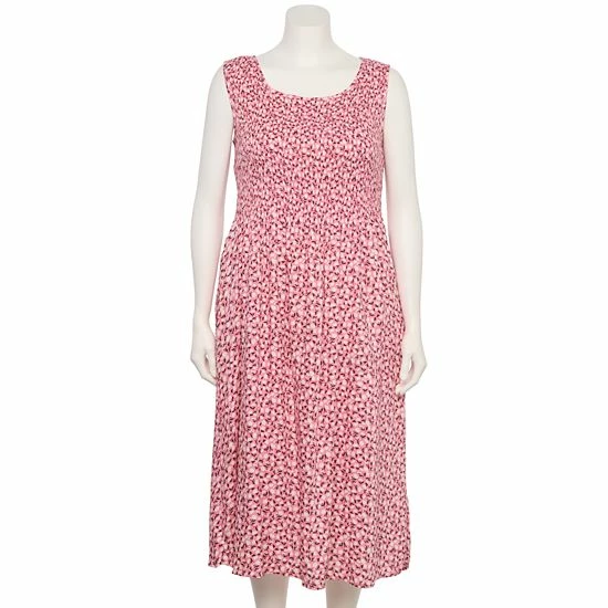 Plus Size Croft & Barrow® Smocked Swing Midi Dress Olive Floral - Image 13