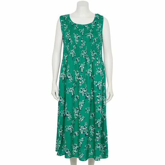 Plus Size Croft & Barrow® Smocked Swing Midi Dress Olive Floral - Image 16