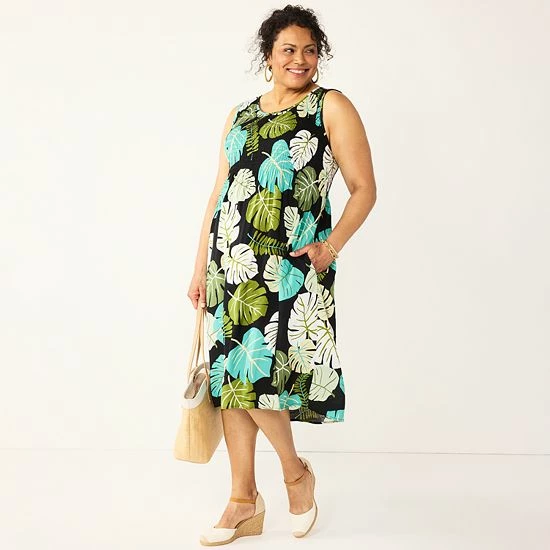 Plus Size Croft & Barrow® Smocked Swing Midi Dress Olive Floral - Image 18