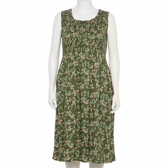 Plus Size Croft & Barrow® Smocked Swing Midi Dress Olive Floral - Image 19