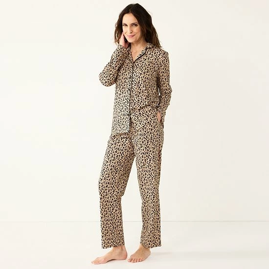 Petite Croft & Barrow® Long Sleeve Pajama Shirt & Pajama Pants Sleep Set Floral Geo - Image 2