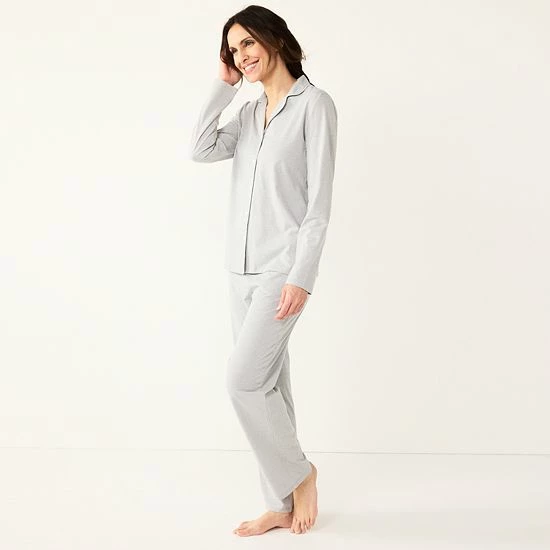 Petite Croft & Barrow® Long Sleeve Pajama Shirt & Pajama Pants Sleep Set Floral Geo - Image 4