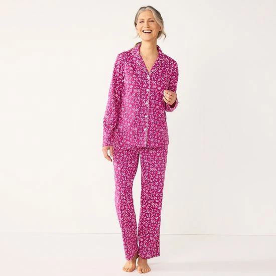 Petite Croft & Barrow® Long Sleeve Pajama Shirt & Pajama Pants Sleep Set Floral Geo - Image 5