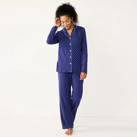 Petite Croft & Barrow® Long Sleeve Pajama Shirt & Pajama Pants Sleep Set Floral Geo - Image 6