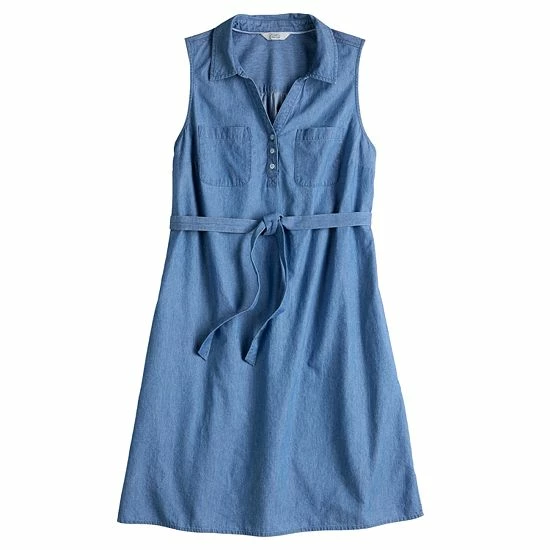 Women's Croft & Barrow® Sleeveless Chambray Shirtdress - Image 3