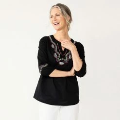 Women's Croft & Barrow® Embroidered Peasant Top White Embroidery