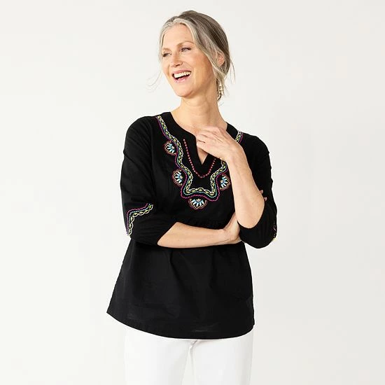 Women's Croft & Barrow® Embroidered Peasant Top White Embroidery