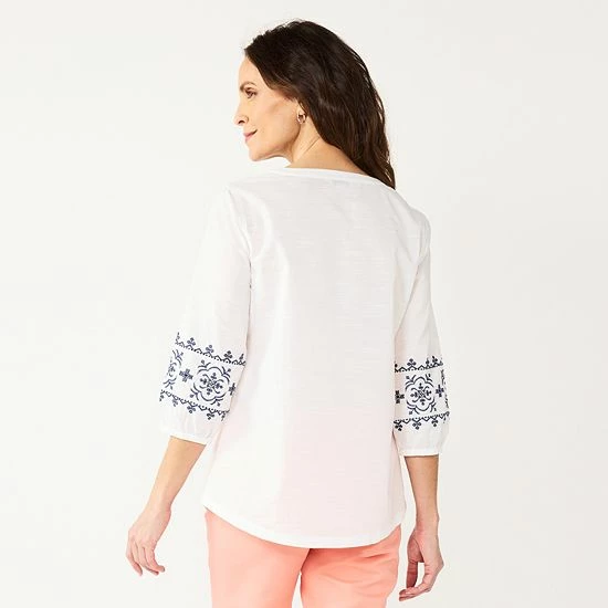 Women's Croft & Barrow® Embroidered Peasant Top White Embroidery - Image 2